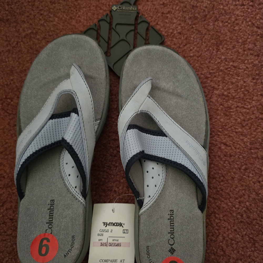 Columbia Anti Odor Light Blue/Navy Stripe Thong Sandal Sz. (6) (New)